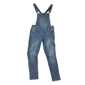 Wallflower Denim Overalls Womens M Slim Fit Blue Distressed Bibs Cotton Blend